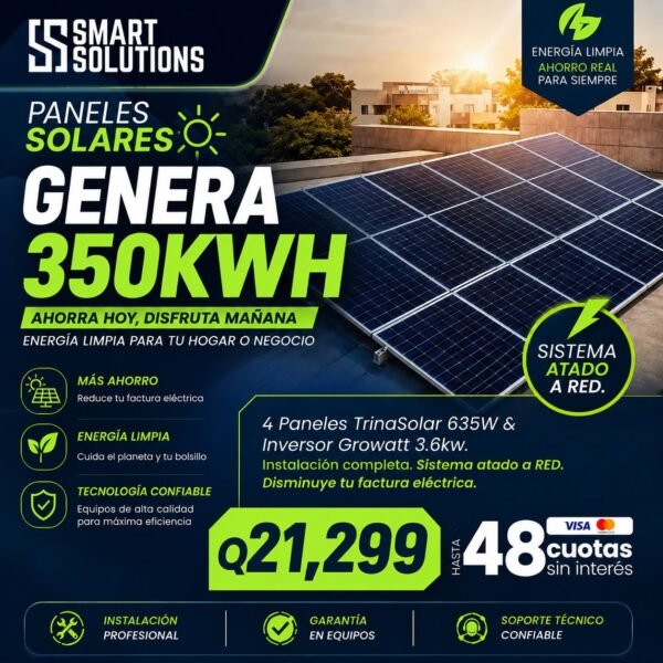 4 Paneles Solares con Inversor Growatt 3.6kW