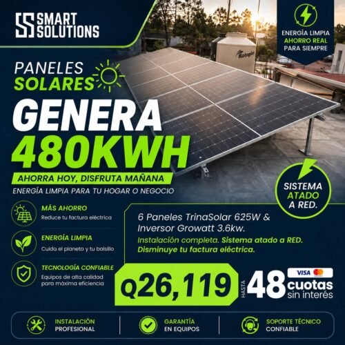 6 Paneles Solares con Inversor Growatt 3.6kW
