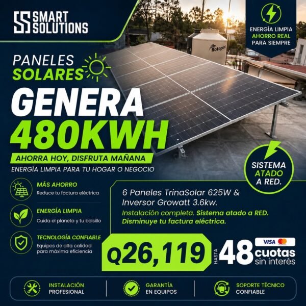 6PCE 6 Paneles Solares con Inversor Growatt 3.6kW